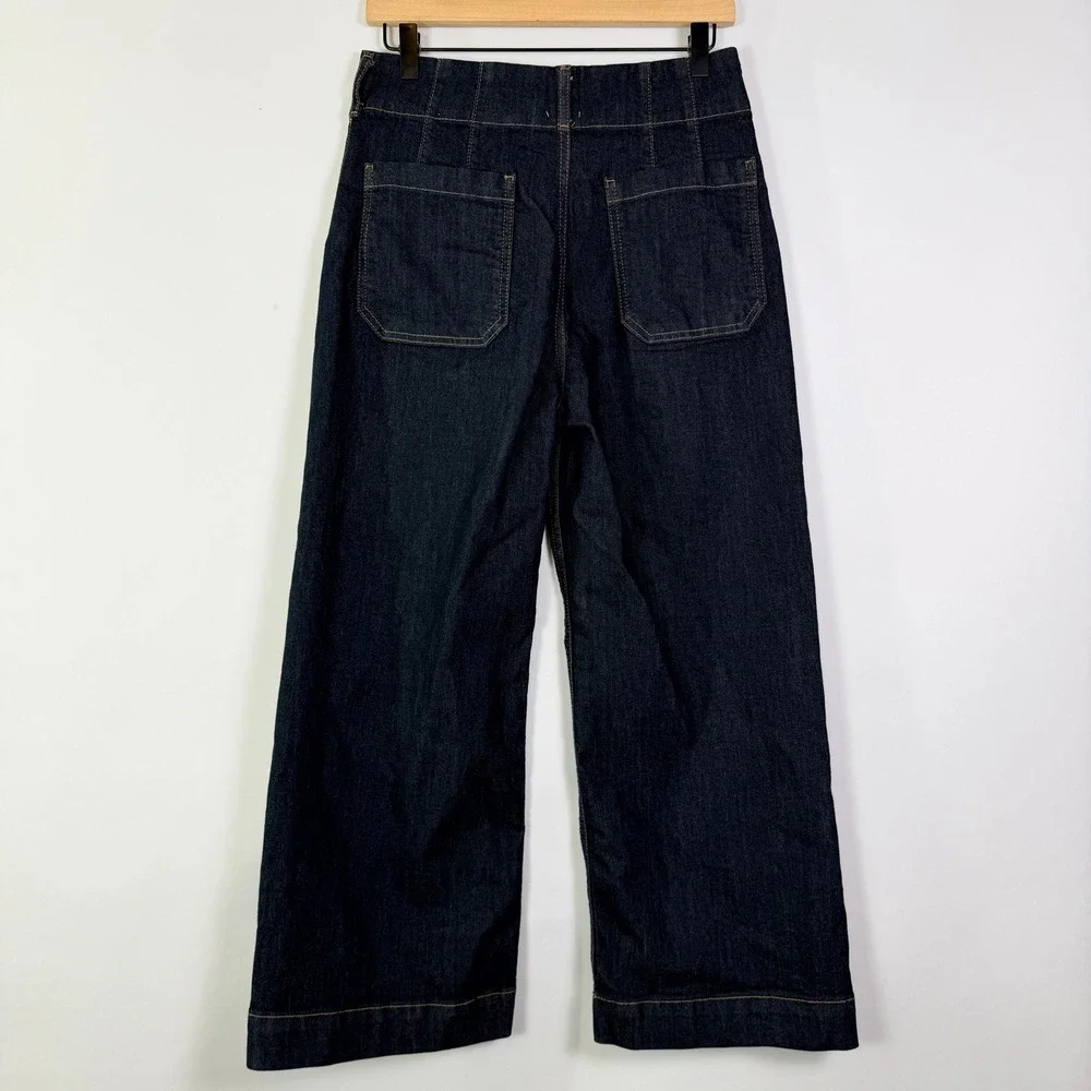 Maeve High Waisted Wide Leg Patch Pocket Denim Jeans Dark Wash Retro Style - Picture 4 of 10